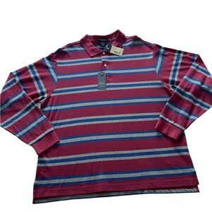Daniel Cremieux Burgundy with‎ Blue Grey Stripe Long Sleeve Polo Shirt Size XL